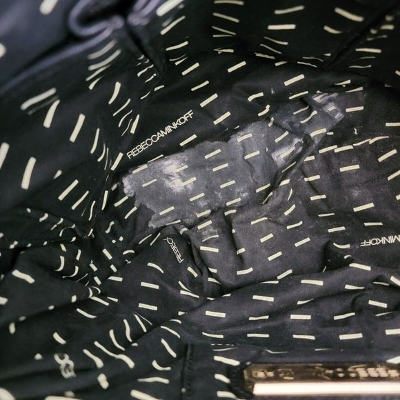 Rebecca Minkhoff Large Black Leather & Fabric Purse Bag Gold tone screw studs - Picture 13 of 16